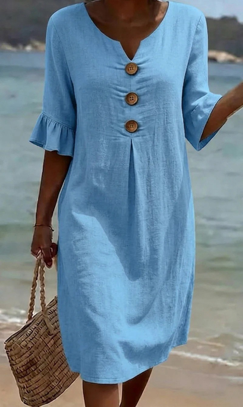 Womens V Neck Ruffle Sleeve Dress Comfortable Elegant Design Summer Casual Wear Wholesale Available