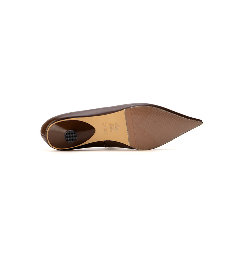Giày cao gót nữ mũi nhọn gót thô 3cm da bò thật, giày slip-on thanh lịch dễ phối đồ — Chu Guli, Màu trà sữa, màu xanh mờ