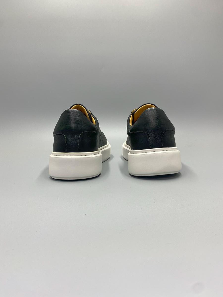 Giày sneaker nam mũi vỏ sò kiểu retro, da thật đánh bóng thủ công — Màu nâu, Màu đen, Màu cà phê