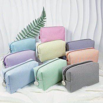 Cross-border Hot Selling Seersucker Cosmetic Bag Indian Hand Large Capacity Wash Bag Embroidered Striped Travel Storage Bag