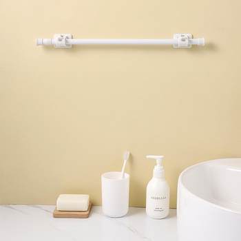 White paint non-perforated curtain telescopic rod kitchen water shoe cabinet layered rod bathroom curtain rod clip hook support frame
