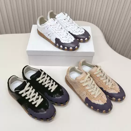 M6 Couple Shoes Splashed Ink Distressed Moral Training Shoes Casual Graffiti Sneakers Cowhide Painted Round Toe Flats Bottom Lace-Up Sneakers