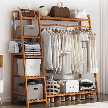 Simple Floor-Standing Clothes Rack for Bedroom, Space-Saving Multifunctional Home Wardrobe Creative Coat Rack