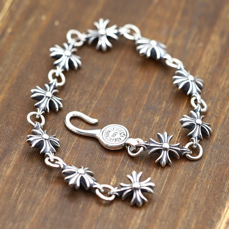 Punk Style New Cross retro distressed copper silver plated bracelet high-grade sense niche bracelet