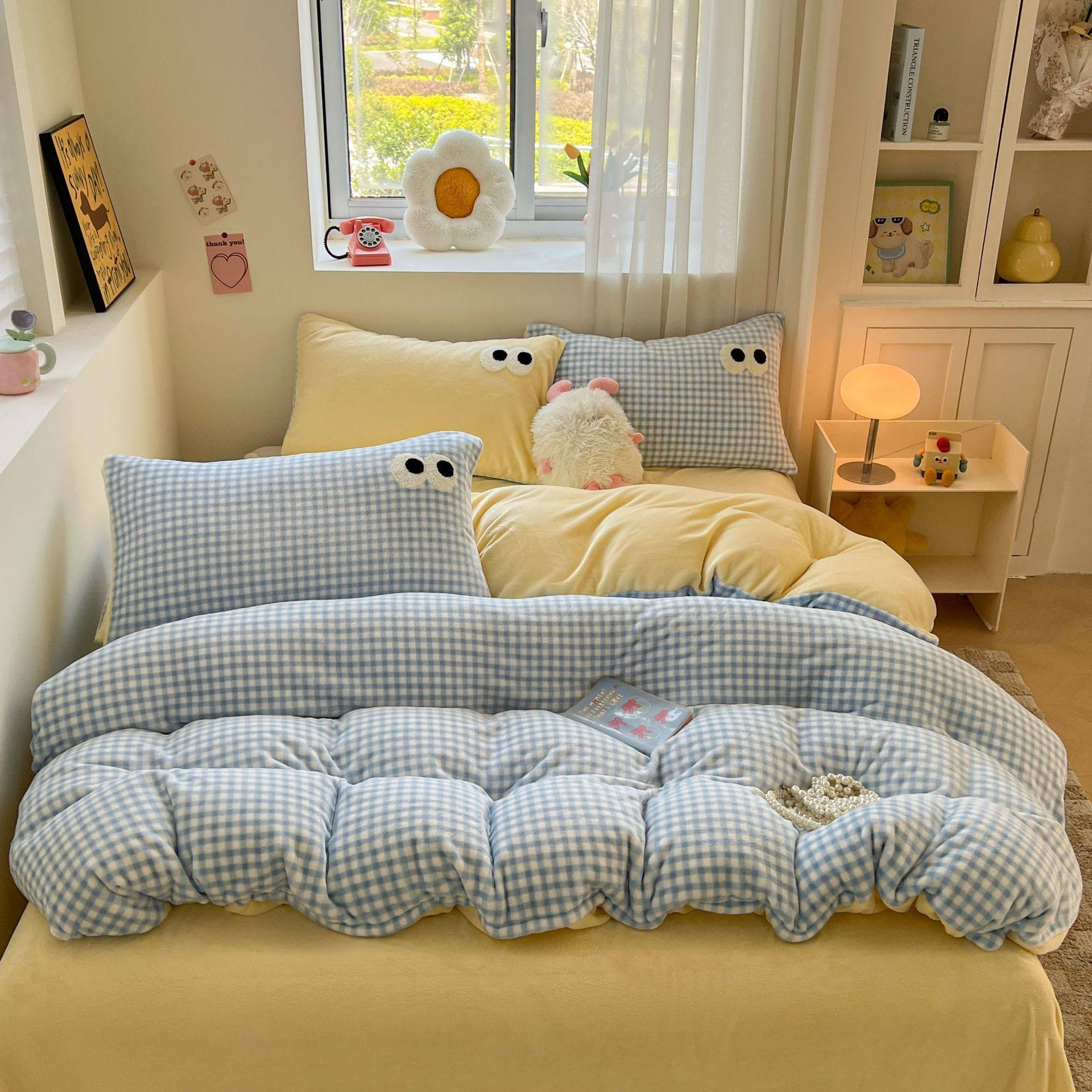 Winter Milk Velvet Four-Piece Set Pure Color Thickeneded Coral Velvet Double-Sided Fleece-Lined Quilt Cover Flannel Bed Three-Piece Set