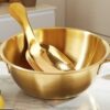 Internet Celebrity Hot Selling Christmas and New Year Stainless Steel Golden Cake Bowl Double-Eared Bowl Strawberry Cake Dessert Baking Decoration