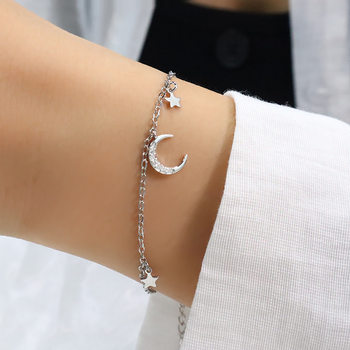 Ancient Cat Ning Curved Crescent Bracelet Girlfriend Korean Version Sweet Niche Sparkling Diamond Tassel Moon Star Bracelet for Women