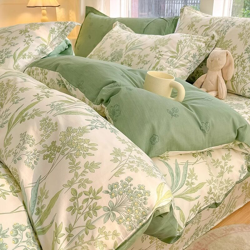 Small fresh cotton bed four-piece set 100 cotton 2025 new quilt cover bed sheet quilt cover four seasons universal bedding 4