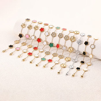 Cross-border e-commerce trendy matching titanium steel five-leaf flower fritillary bracelet vacuum plated 18k non-fading diamond hand ornaments