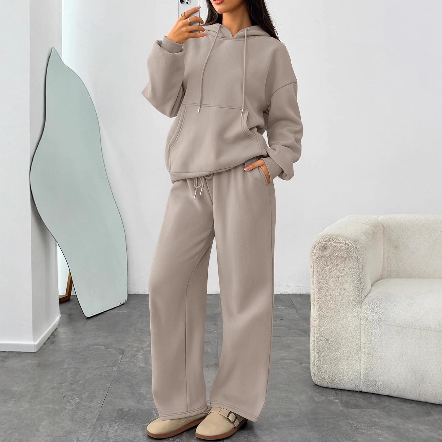 European and American Cross-Border New Women's Autumn Suits Casual Hooded Sweatshirts Sports Oversized Wide-Leg Pants Sports Suits in Stock