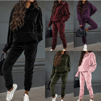 2025 Autumn and Winter European and American Cross-Border Amazon New Velvet Casual Suit Long-Sleeved Women's Clothing