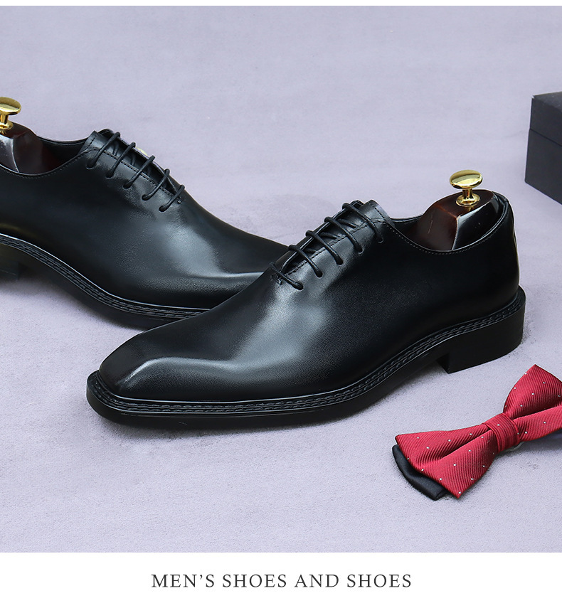 Giày Oxford nam da bò nguyên tấm buộc dây, giày công sở và giày cưới chú rể — nâu, đen