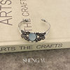 Antique Cool Feeling Old Butterfly Bracelet Imitation Aquamarus Double Opening Metal Bracelet Niche High-end Jewelry