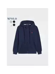 Spring and Autumn Style - Men's Long Sleeve Sweatshirt with Casual Zipper, Solid Color Embroidered Pony Logo Zipper Cardigan