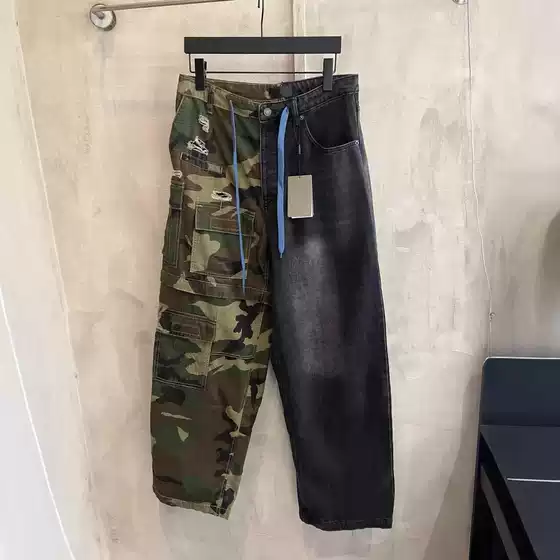 High version BL home in stock 24 new camouflage yarn-dyed plat overalls stitched Denim trousers for men and women