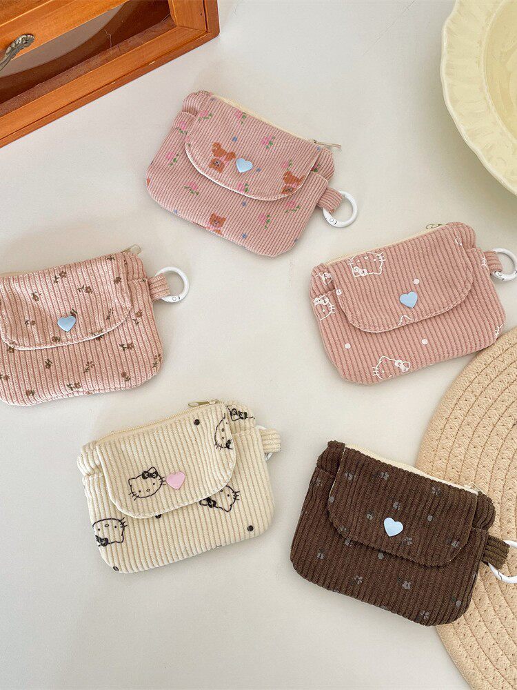511221 Corduroy Printed Card Holder Coin Storage Bag Women's Wallet Zipper Card Holder Bank Card Id Bag