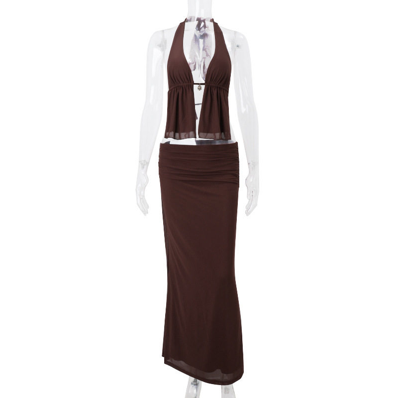 Halter Neck Cutout Top and High Waist Bodycon Skirt Set Sexy Design Spring Collection Womens Fashion Wholesale