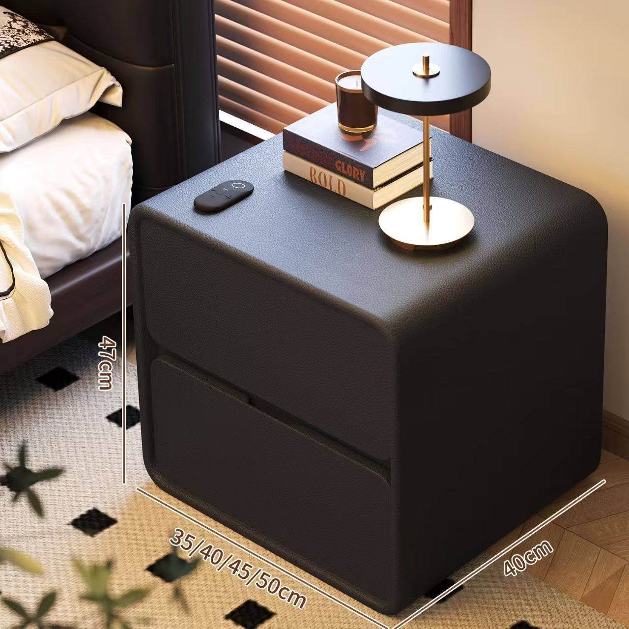 New Solid Wood Bedside Table Modern Simple Light Luxury Small Bedroom Home Leather Storage Bedside Table Retro Style