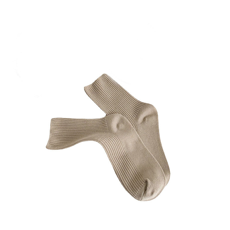 跨境袜子女暖色竖条中筒袜日系奶茶纯色堆堆袜秋冬简约日抛丢丢袜