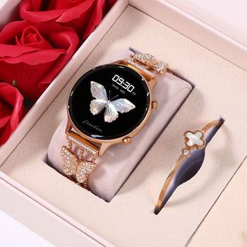 New Diamond-Encrusted Butterfly Light Luxury Bluetooth Smart Watch for Women Multi-Functional Health Monitoring Sports Bracelet Gift