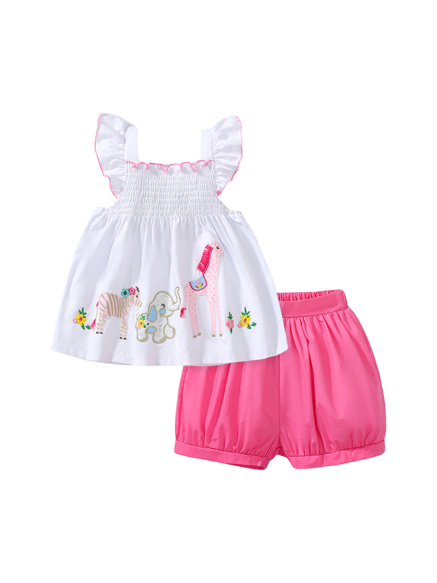 Girls' Ruffle Sleeve Vest Set, Summer Cotton Capri Pants 2-piece Outfit, Kids' Set
