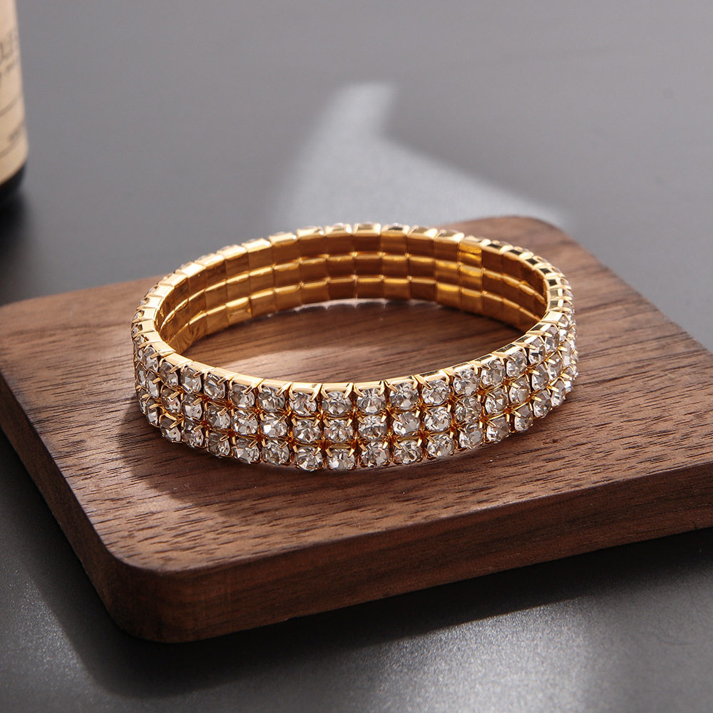 韩版经典个性时尚潮女弹性皮筋松紧满钻手链手镯饰品批发B053