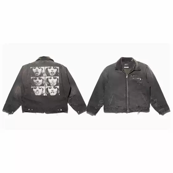 ERD melancholic wealthy second-generation heavyweight vintage faded face print Detroit collar denim jacket jacket jacket