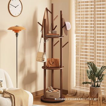 Solid Wood Rotating Coat Rack Floor-Standing Vertical Clothes Rack Bedroom Home Living Room Light Luxury Storage Rack