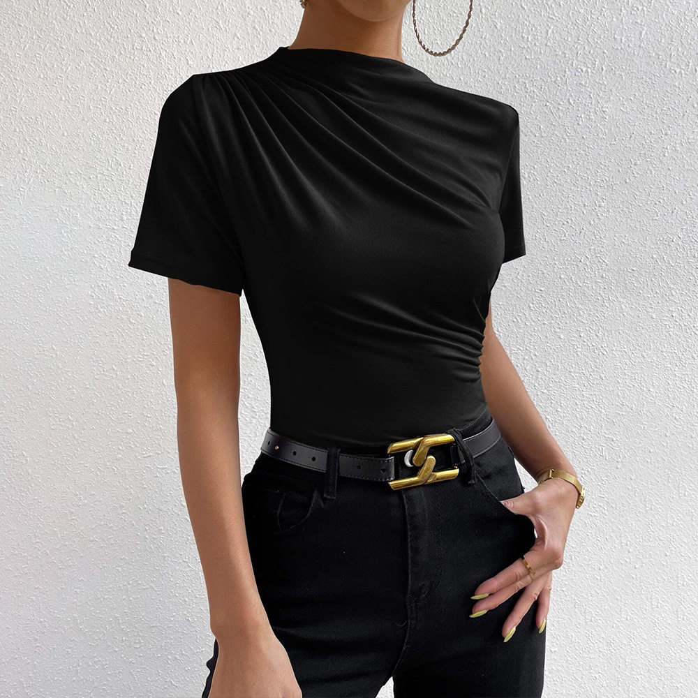 Slim Fit Half Turtleneck T Shirt Summer Essential Solid Color Short Sleeve Casual Style Wholesale Available