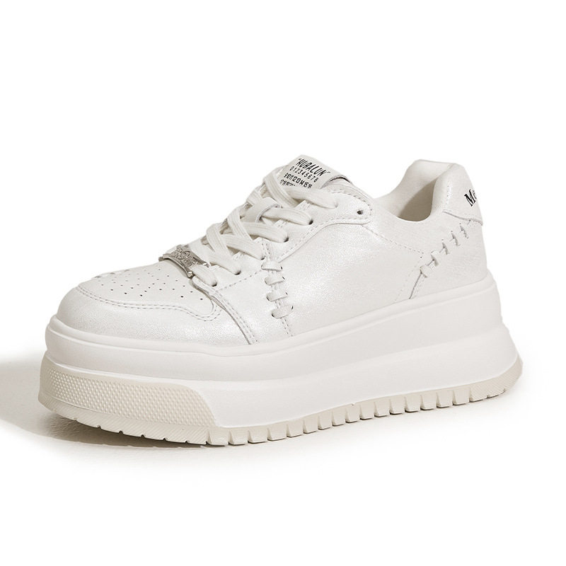 Giày sneaker nữ chunky đế dày trắng phong cách thể thao — Lông nguyên chất, Bạc