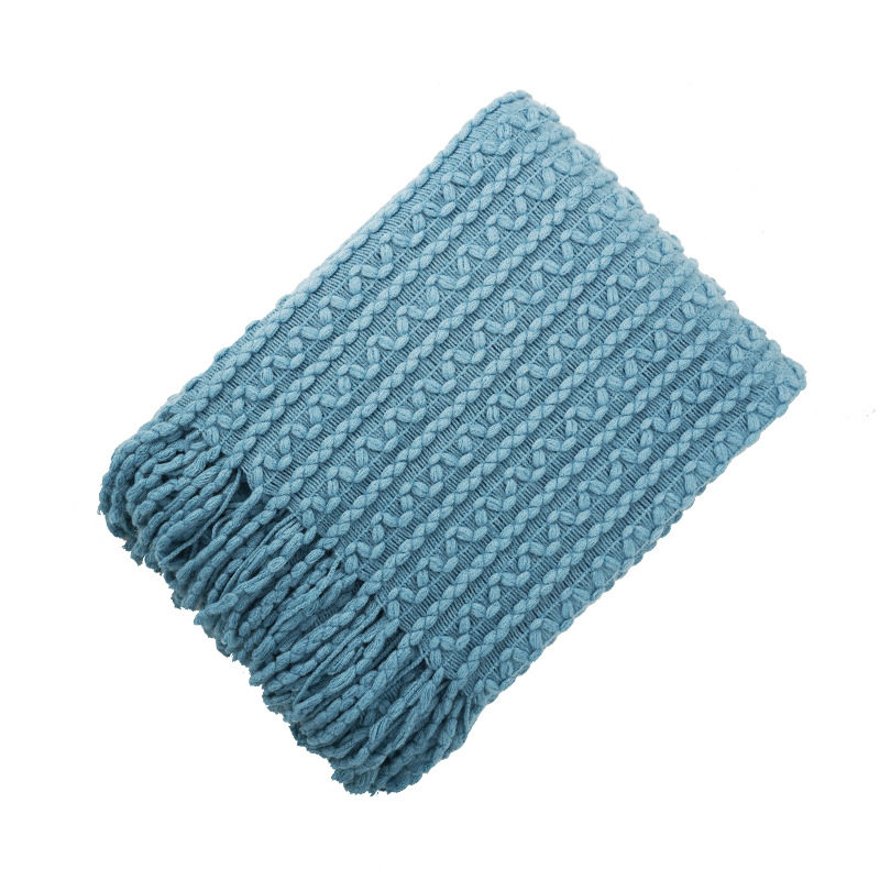 Foreign Trade Knitted Blanket Cross-Border Factory Direct Supply Nordic Style Solid Color Knitted Blanket Blanket One Piece Drop Shipping Wool Flower
