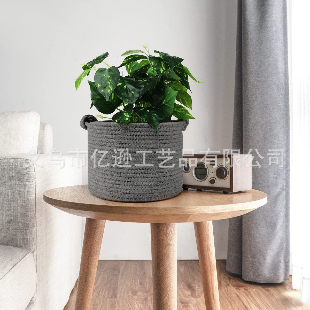 Factory Direct Sales, Professional Storage, Amazon-Supplied, Round Cotton Rope Woven Flower Pot, Toy Handle, Storage Basket, Portable