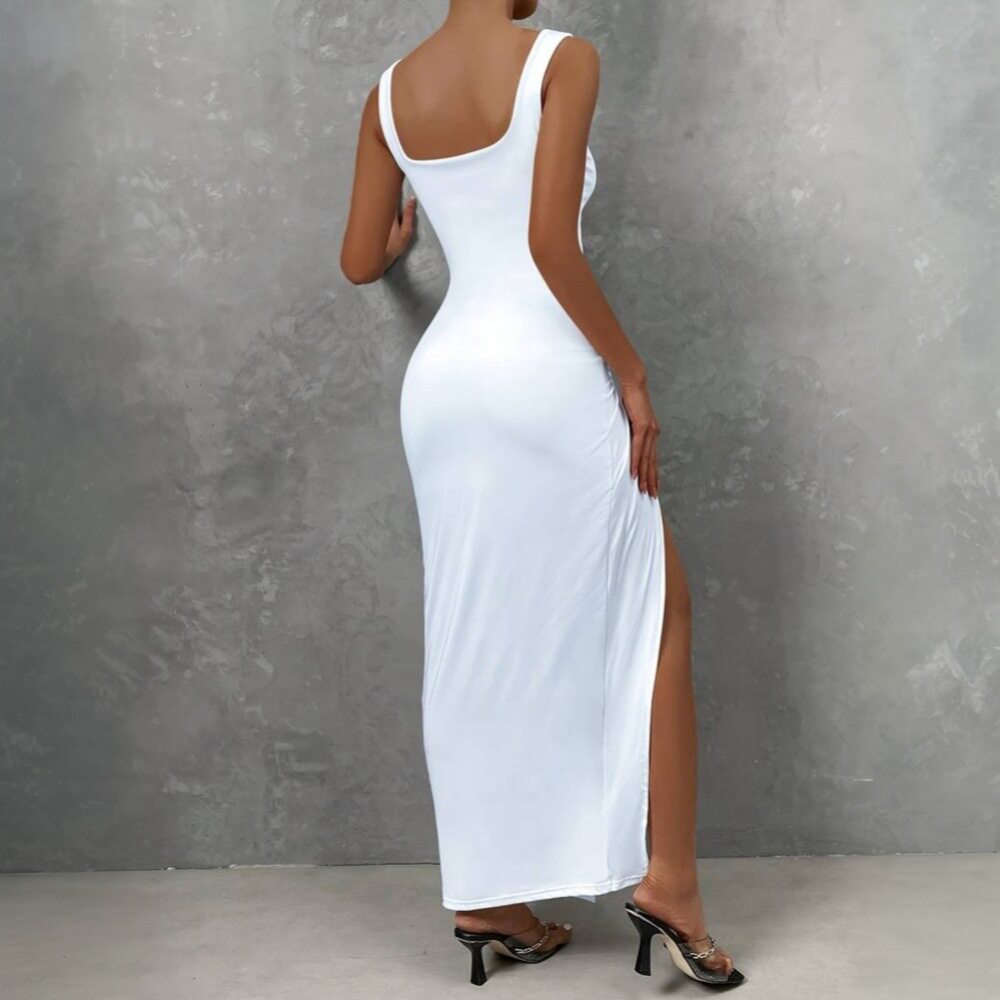 Sleeveless Midi Dress Simple Solid Color Hollow Out Design Slim Fit Spring Summer Fashion Wholesale Available