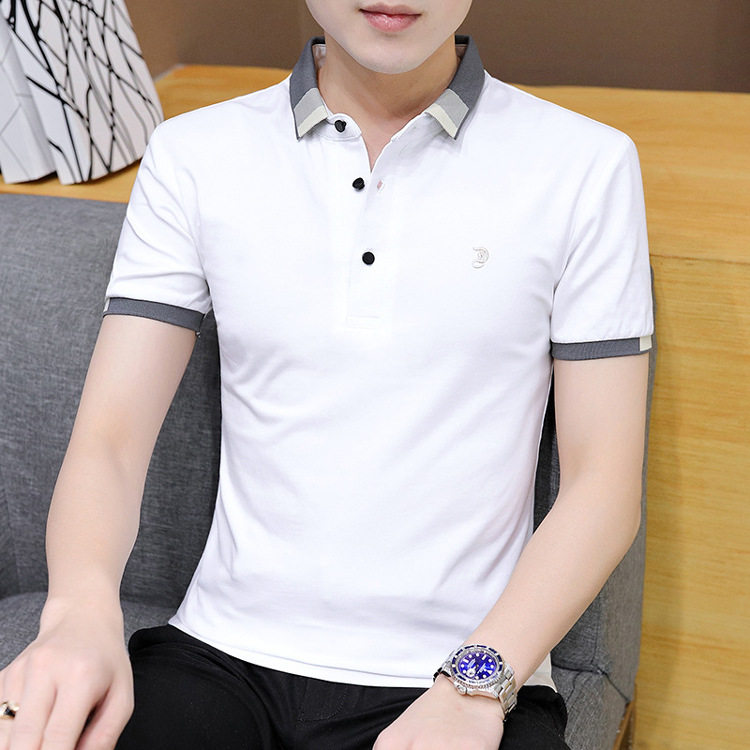 Men's Short-Sleeved T-Shirt Solid Color Slim-Fit Lel Men's Top 2024 Men's T-Shirt Clothes Men's Fashionable Polo Shirt T