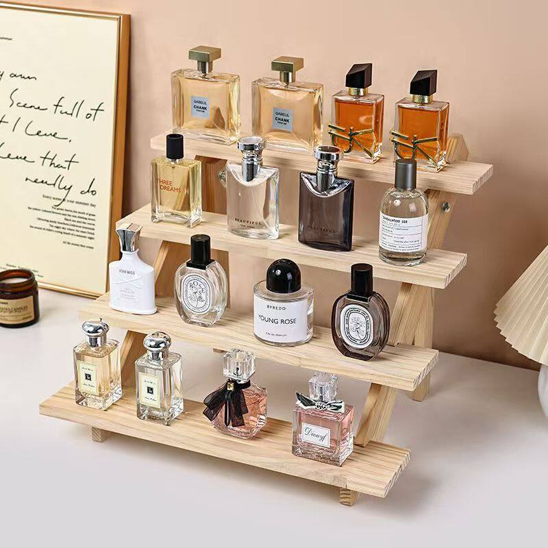 Perfume Display Rack High Color Value Solid Wood Stepped Storage Rack Desktop Display Household Wooden Perfume Storage Rack