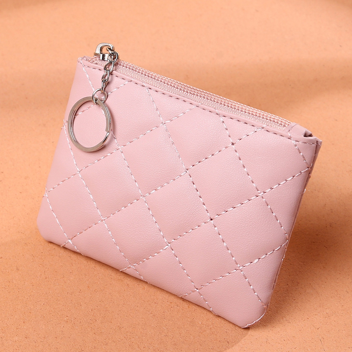 Coin Purse Women's 2022 Diamond Embroidered Pu Short Mini Zipper Small Purse Solid Color Coin Card Storage Bag