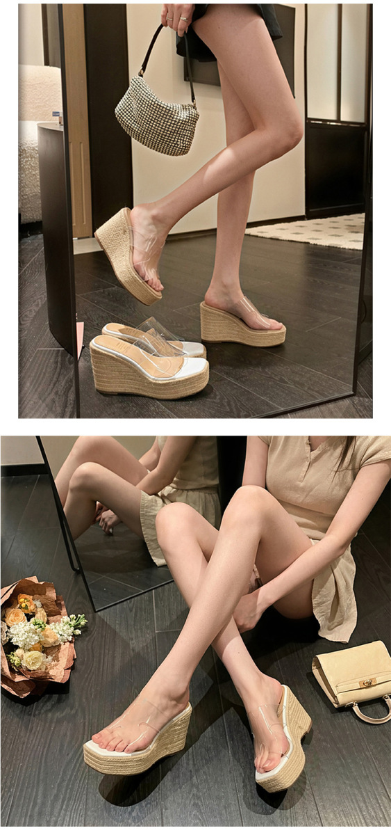 Sandal nữ quai ngang gót xuồng đế dày 9cm mũi vuông — Màu be, Màu trắng