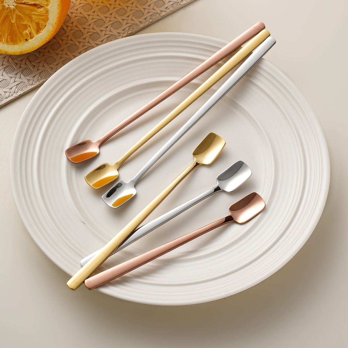 304 Stainless Steel Square Head Spoon Honey Spoon High-Value Dessert Shovel Coffee Stirring Spoon Creative Ice Spoon Tableware