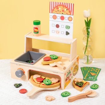 Cross-Border Children's Pretend Play Barbecue Pizza Oven Realistic Fruit and Vegetable Cutting Pretend Play Kitchen Wooden Toy