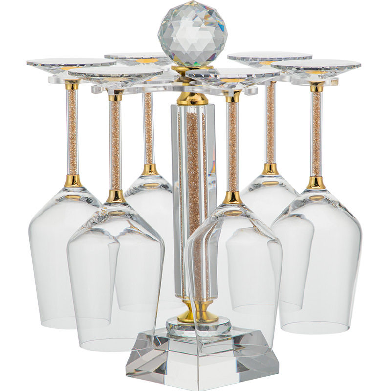 Crystal Wine Glass Set with Gold and White Diamond Design, Including Goblets, Rotating Decanter, and Crystal Glass Holder, Wholesale Luxury Style