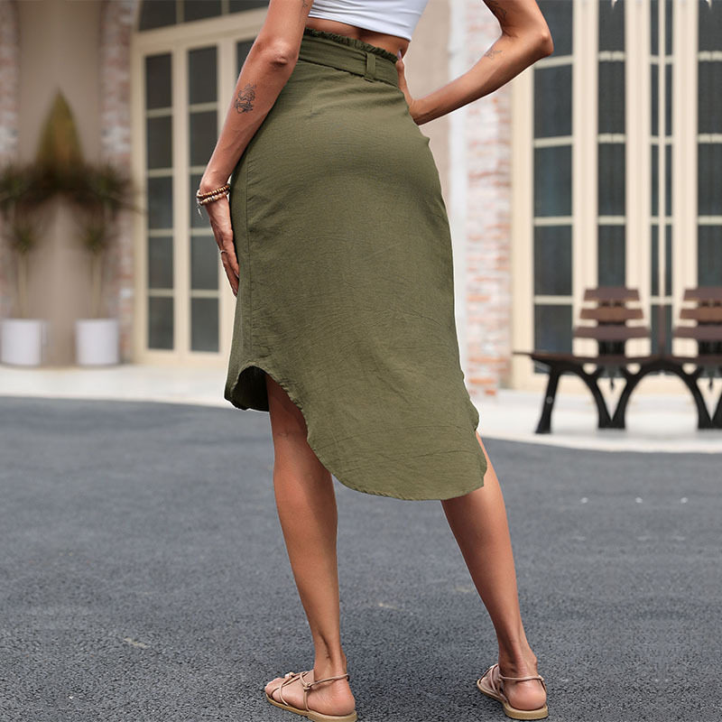 Womens Solid Color Asymmetrical Split Midi Skirt Fashionable Summer Style Perfect for Casual or Party Wear Wholesale