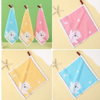 Customized Wholesale Cartoon Small Square Towel 25*25 Cotton Absorbent Face Wash Hand Towel Hanging Kidsren's Saliva Towel