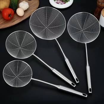 Thickened Stainless Steel Colander Household Wire Drain Spoon Hot Pot Spoon Large Strainer Mesh Drain Kitchen Filter Spoon Drain Spoon