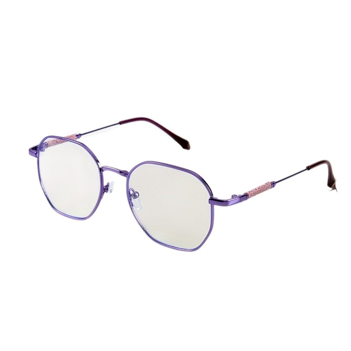 Fashionable Ultra-Light Photochromic Anti-Blue Light Plain Glasses for Women, Starlight Shimmering Metal Eyeglass Frames, Slimming Effect for Large Faces, Internet Celebrity Glasses