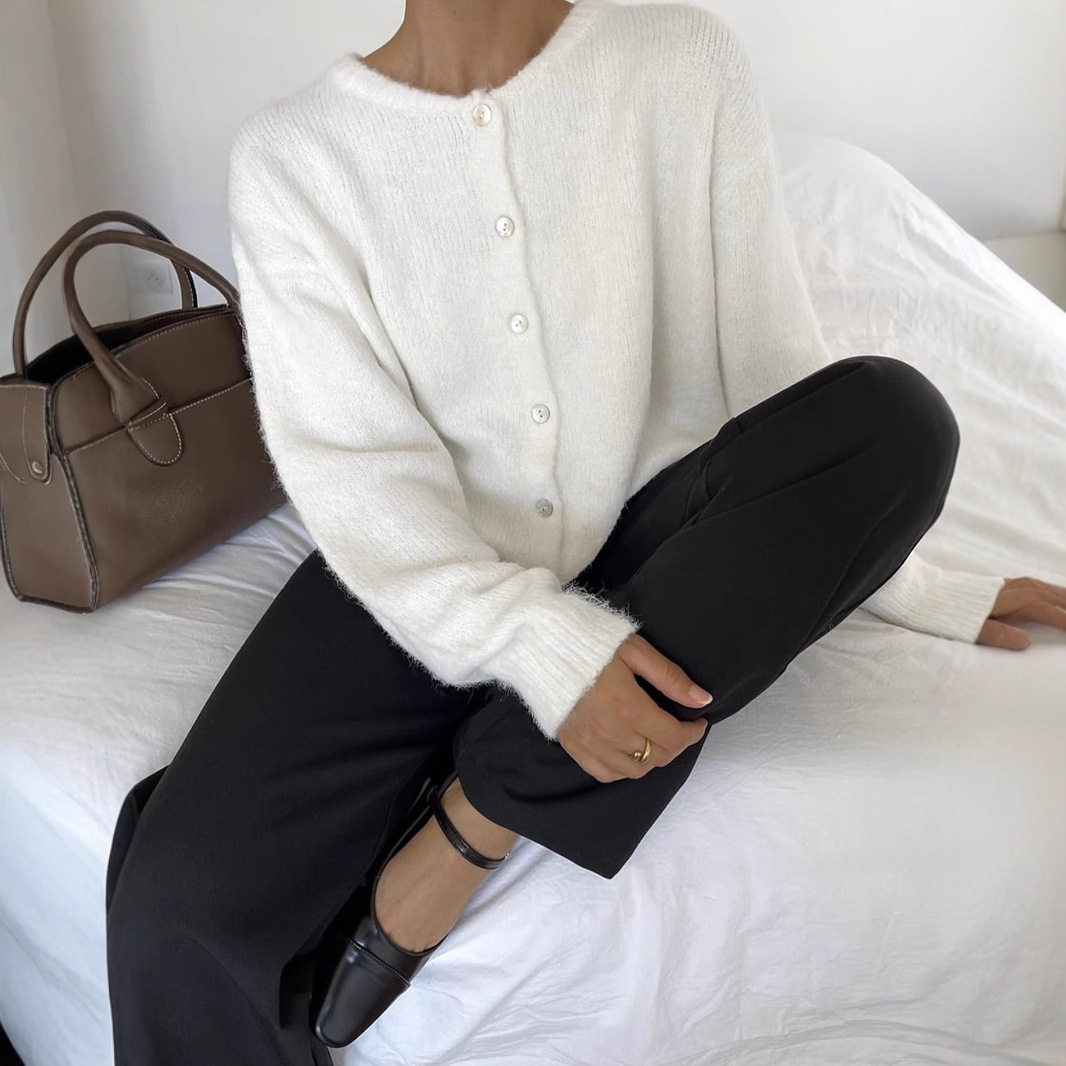 Womens Vintage Grey Wool Cardigan Soft Knit Versatile Button Closure Casual Wear Fall Winter Wholesale