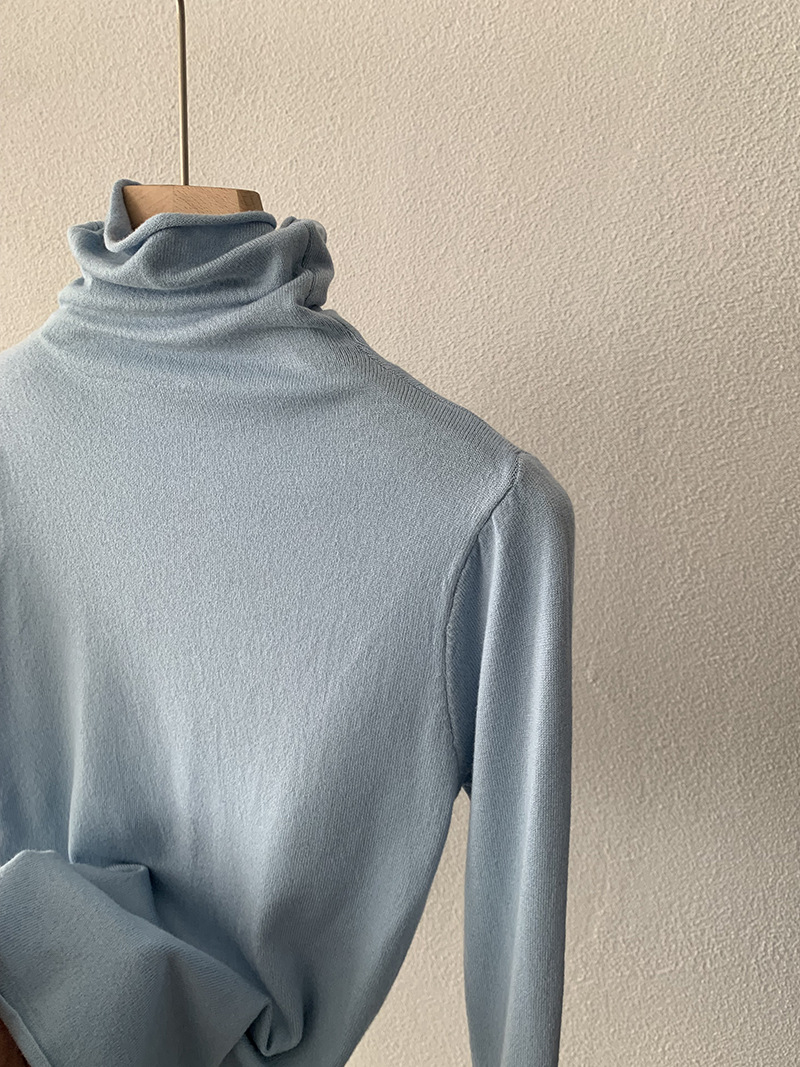 欧玛莱 柔软堆堆领纯色长袖安迪绒修身显瘦针织打底衫上衣女 4793