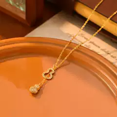Popular Full-Zirconium Gourd-Shaped Hollow Necklace Pendant Niche Fashion French High-End Light Luxury Versatile Exquisite Jewelry