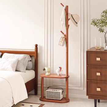 Solid Wood Clothes Hanger Floor-Standing Bedroom Bedside Coat Rack Room Vertical Clothes Hanger Living Room Home Clothes Storage Rack