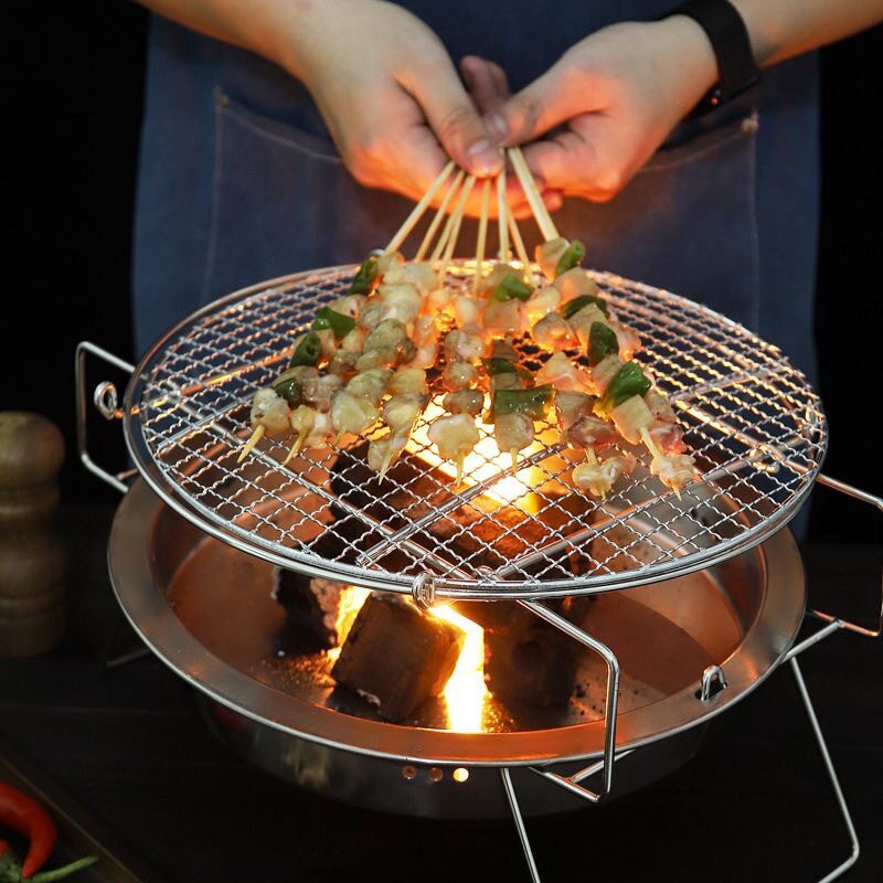 Wood Stove Charcoal Barbecue Round Household Commercial Outdoor Portable Barbecue Stove Carbon Grill Barbecue Artifact