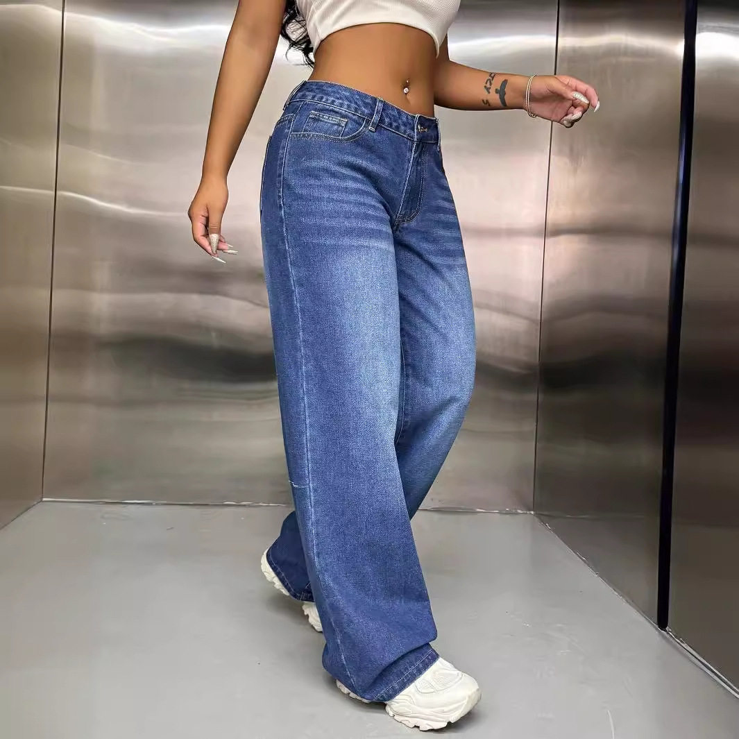 Wide Leg Denim Trousers Loose Fit High Waisted Flowy Design Casual Wear Street Style Wholesale Available